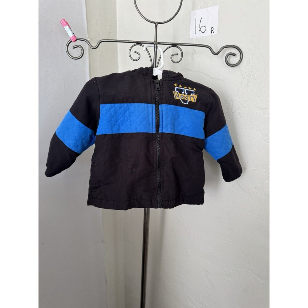 Mick Mack Ltd Baby Varsity Puffer Jacket – 12 Months – Black/Blue